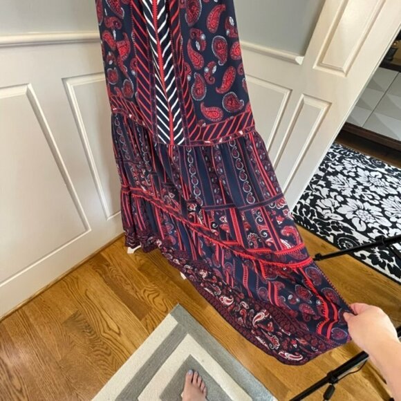 New NWT Gibson Latimer Ruffled Tiered Red White Blue Maxi Dress XXL - Picture 4 of 9